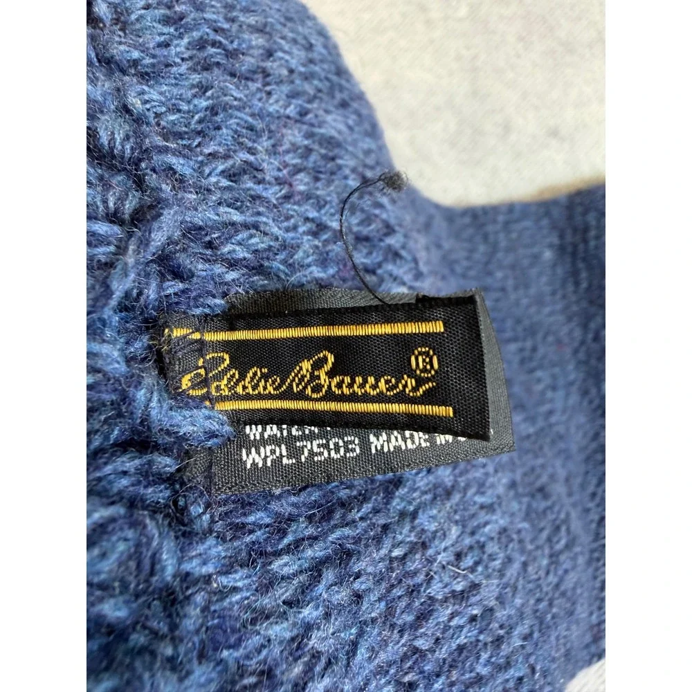 Vintage Eddie Bauer Blue Wool Blend Knit Fringed Scarf Made in USA WPL7503